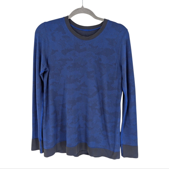 Lululemon Swiftly Breathe Long Sleeve Tee Vented Camo Graphite Cerulean Blue - Picture 4 of 8